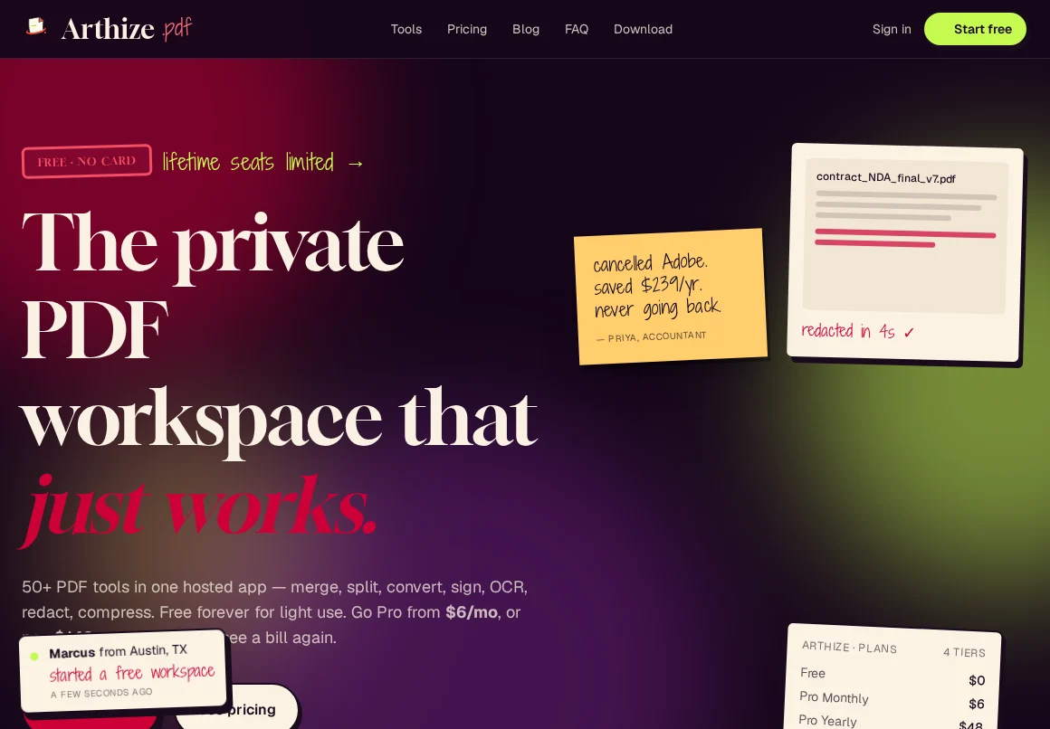 The CopyAnySite rebuild of arthize.com opened from a local file, matching the original layout, gradients, headline and floating cards.